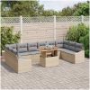 11-delars trädgårdsmöbelset med kuddar - Beige i Poly Rattan och Akacia vidaXL 100 x 55 x 73 cm – miniatyr 3