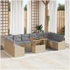 11-delars trädgårdsmöbelset med kuddar - Beige i Poly Rattan och Akacia vidaXL 100 x 55 x 73 cm – miniatyr 1