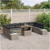 11-delars trädgårdsmöbelset med kuddar, grå poly rattan och akacia. vidaXL 100 x 55 x 73 cm – miniatyr 3
