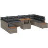 11-delars trädgårdsmöbelset med kuddar, grå poly-rattan och akacia. vidaXL 100 x 55 x 73 cm – miniatyr 2