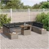 11-delars trädgårdsmöbelset med kuddar, grå poly-rattan och akacia. vidaXL 100 x 55 x 73 cm – miniatyr 1
