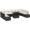 11-delars trädgårdsmöbelset med kuddar i svart polyrotting och akacia vidaXL 100 x 55 x 73 cm – miniatyr 2