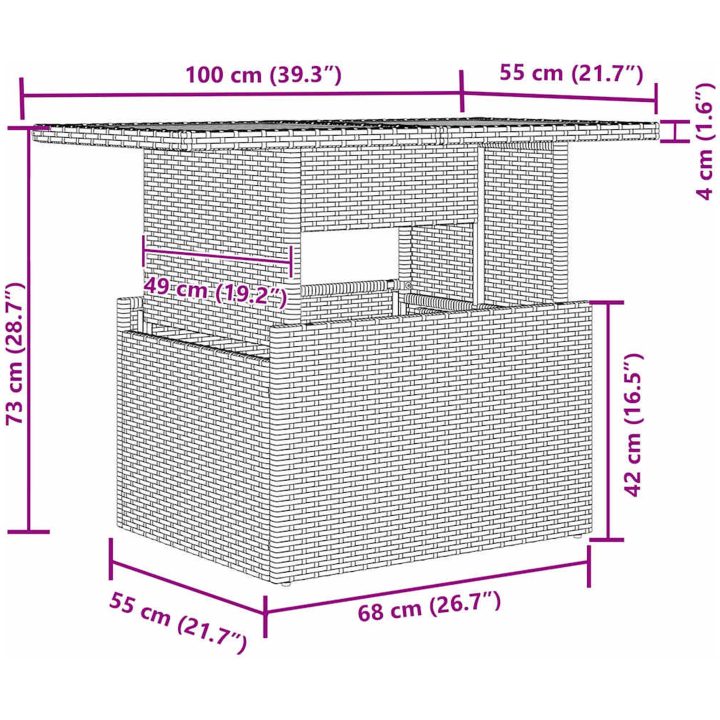 11-delars trädgårdsmöbelset med kuddar i svart polyrotting och akacia vidaXL 100 x 55 x 73 cm – bild 12
