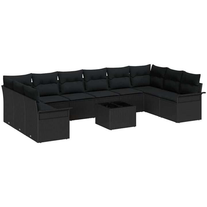 11 Delars Trädgårdsofa Set med Dynor Beige Poly Rattan vidaXL 55 x 55 x 37 cm – bild 2