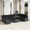 11-delars Trädgårdsofa Set med Kuddar Svart Poly Rattan vidaXL Stor – miniatyr 1