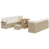 11 Delars Trädgårdsoff Set med Dynor Beige Poly Rattan Akacia vidaXL Stor – miniatyr 2