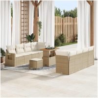 11 Delars Trädgårdsoff Set med Dynor Beige Poly Rattan Akacia vidaXL