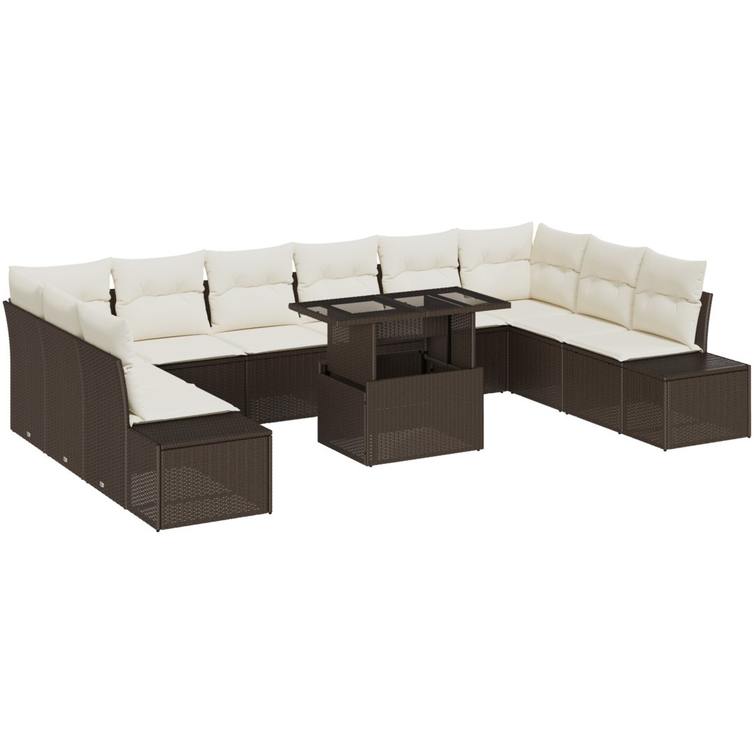 11-delars trädgårdsoff set med kuddar - brun poly rattan vidaXL 100 x 55 x 73 cm – bild 2