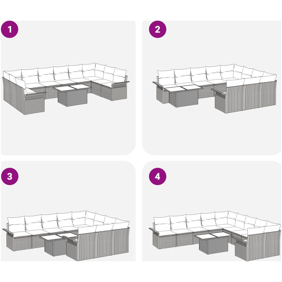 11-delars trädgårdsoff-set med kuddar i grå poly rattan vidaXL 100 x 55 x 73 cm – bild 12