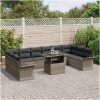 11-delars trädgårdsoff-set med kuddar i grå poly rattan vidaXL 100 x 55 x 73 cm – miniatyr 3