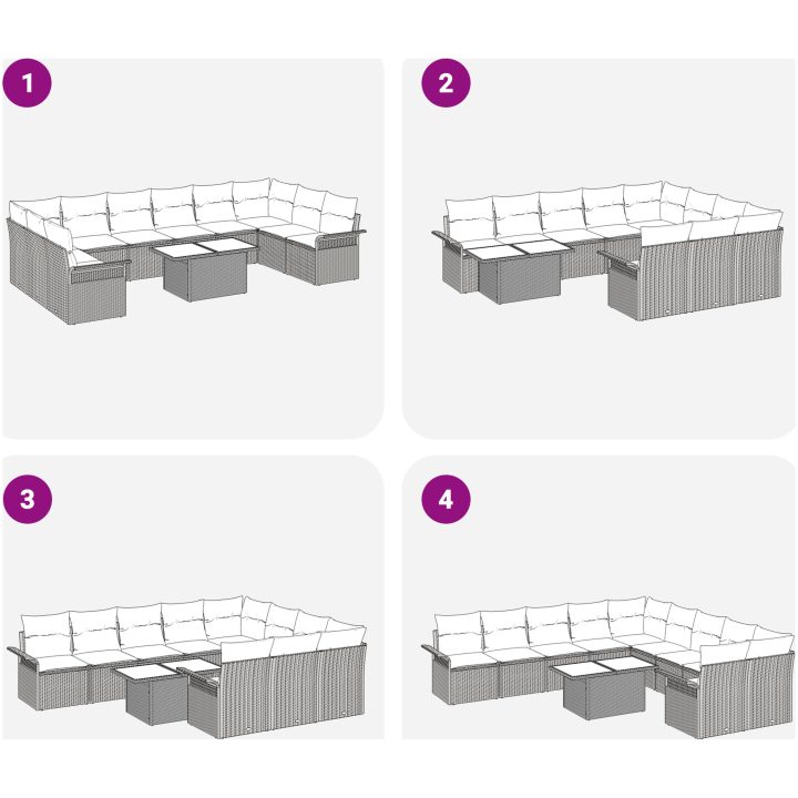 11-delars trädgårdsoff-set med kuddar i grå poly rattan vidaXL 100 x 55 x 73 cm – bild 8