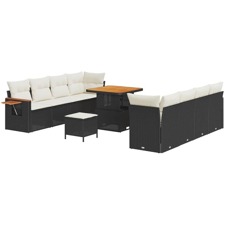 11 Delars Trädgårdsoff Set med Kuddar Svart Poly Rattan Akacia vidaXL Stor – bild 2