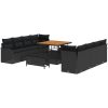 11-delars trädgårdsoff set med kuddar - Svart Poly Rattan Akacia vidaXL Stor – miniatyr 2