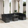 11 Delars Trädgårdsoff set med kuddar Svart Poly Rattan vidaXL Stor – miniatyr 1