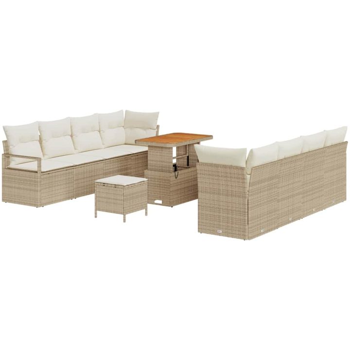 11 Delars Trädgårdsoffa Med Kuddar Beige Poly Rattan Akacia vidaXL Medium – bild 2