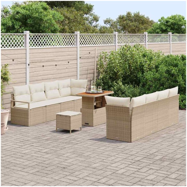 11 Delars Trädgårdsoffa Med Kuddar Beige Poly Rattan Akacia vidaXL Medium – bild 3
