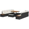 11-delars trädgårdsoffa med kuddar svart poly rattan akacia vidaXL Standard – miniatyr 2
