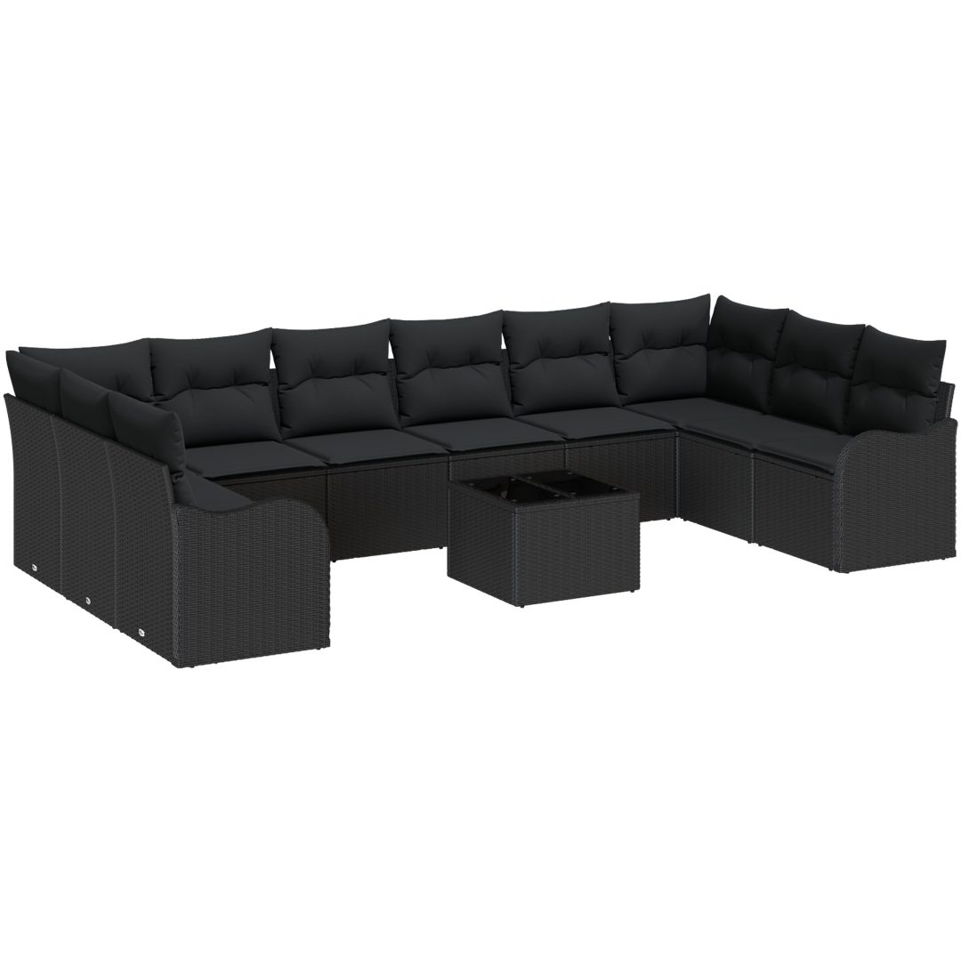 11-delars Trädgårdsoffa Set med Dynor Beige Poly Rattan vidaXL Stor – bild 2