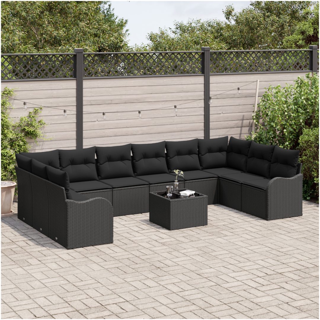11-delars Trädgårdsoffa Set med Dynor Beige Poly Rattan vidaXL Stor – bild 3