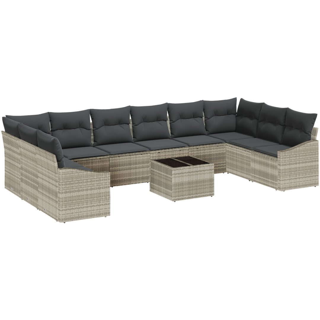 11-delars trädgårdsoffa set med kuddar grå poly rotting vidaXL 344 x 178,5 x 85 cm – bild 2