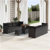 11 Delars Trädgårdsoffa Set med Kuddar Svart Poly Rattan Akacia vidaXL Standard – miniatyr 1