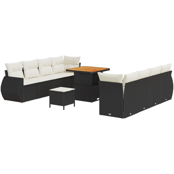 11-delars trädgårdsoffas med kuddar svart poly rattan akacia vidaXL Medium, 4 - Sits, kompakt – bild 2