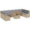 11-delars trädgårdsoffas-set i beige polyrotting vidaXL 100 x 55 x 73 cm – miniatyr 2
