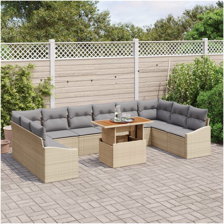 11-delars trädgårdsoffas-set i beige polyrotting vidaXL 100 x 55 x 73 cm – bild 3