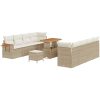 11 Delars Trädgårdsoffas-set med Kuddar Beige Polyrotting Akacia vidaXL Medium – miniatyr 2
