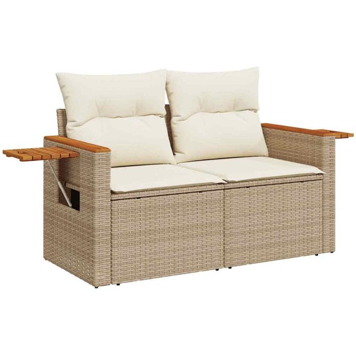 11 delars trädgårdsoffasats med kuddar beige poly rattan akacia vidaXL Medium – bild 4