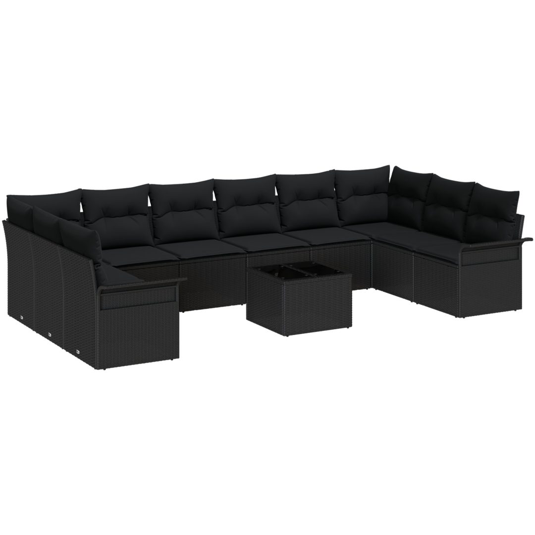 11-delars Trädgårdsoffaset med Kuddar Beige Poly Rattan vidaXL Stor – bild 2