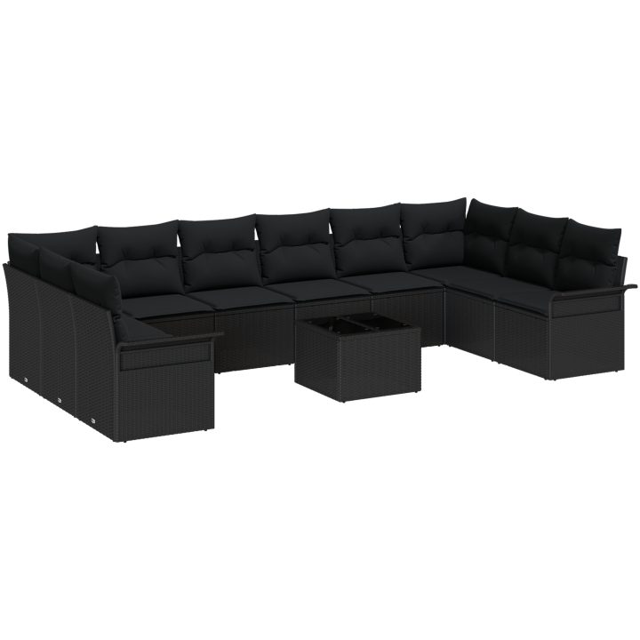 11-delars Trädgårdsoffaset med Kuddar Beige Poly Rattan vidaXL Stor – bild 2