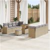 11-delars trädgårdsoffaset med kuddar beige poly rattanfuru vidaXL Stort set i 4 delar – miniatyr 1