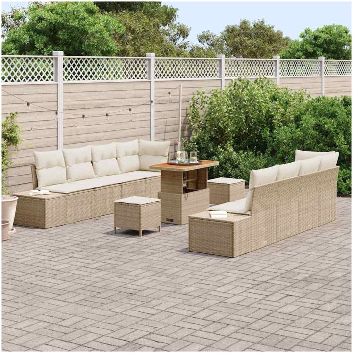 11-delars Trädgårdsoffaset med Kuddar Beige Poly Rotting Akacia vidaXL 180 x 62 x 70 cm – bild 3