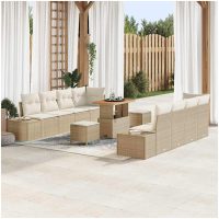 11-delars Trädgårdsoffaset med Kuddar Beige Poly Rotting Akacia vidaXL