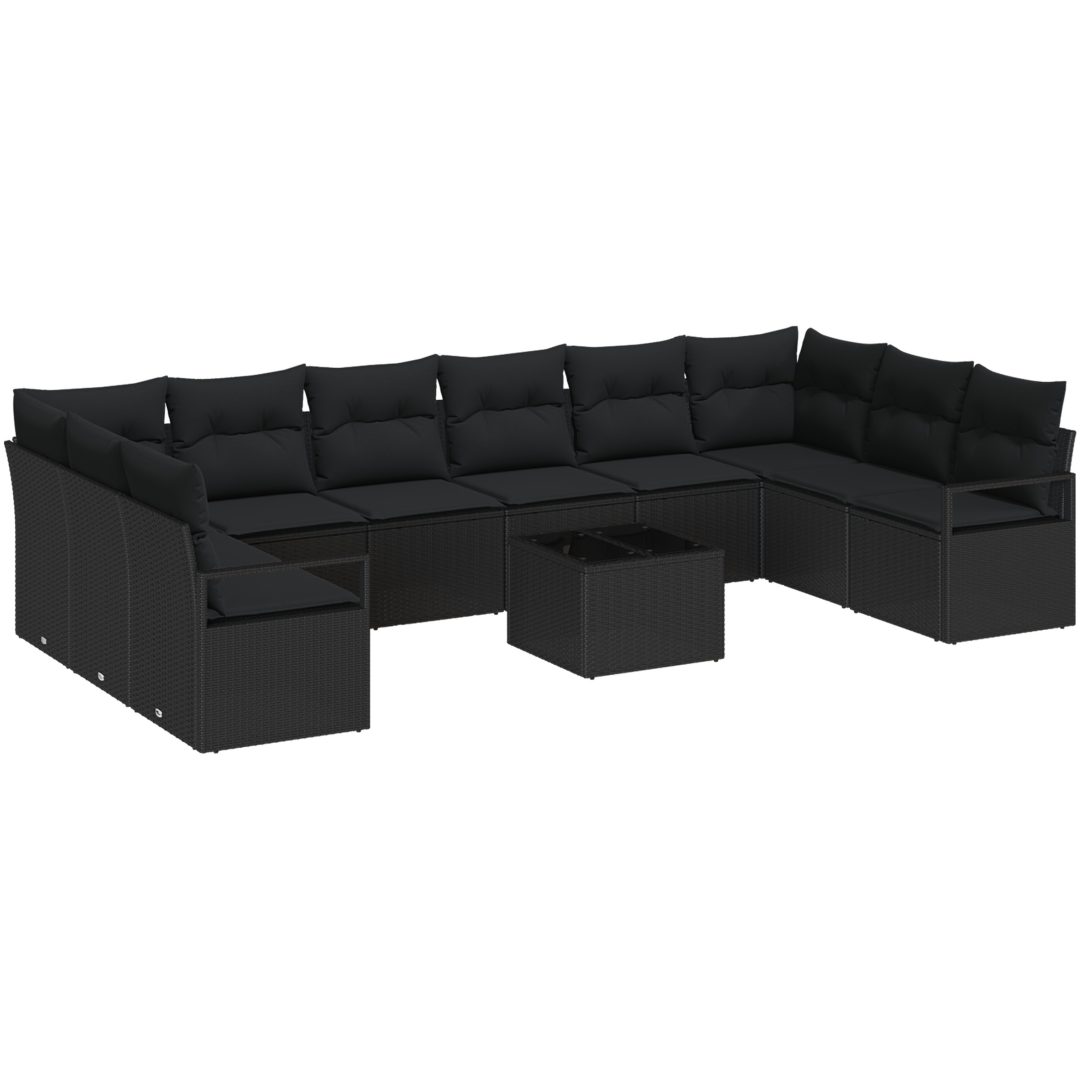 11-delars trädgårdsoffaset med kuddar beige poly rotting vidaXL Stor – bild 2