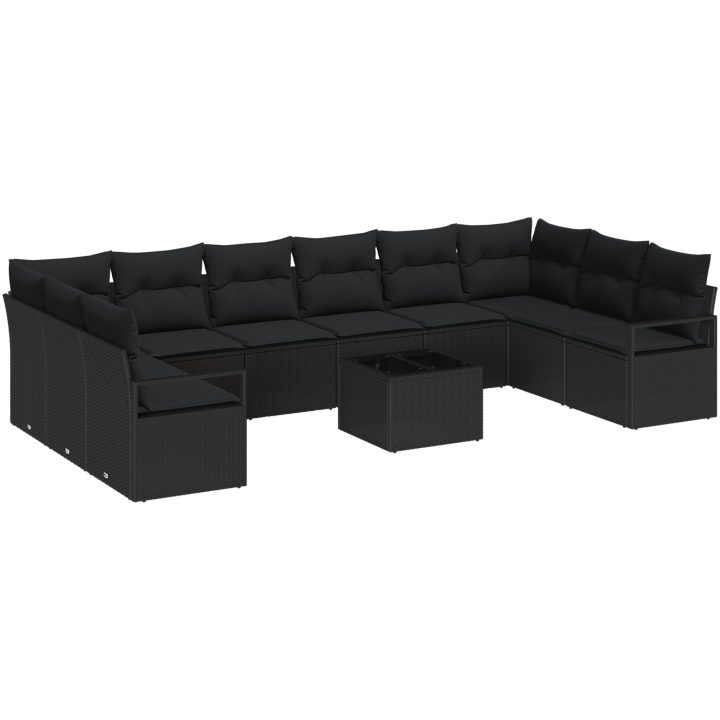 11-delars trädgårdsoffaset med kuddar beige poly rotting vidaXL Stor – bild 2