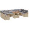 11-delars trädgårdsoffaset med kuddar beige polyrotting vidaXL Stor – miniatyr 2