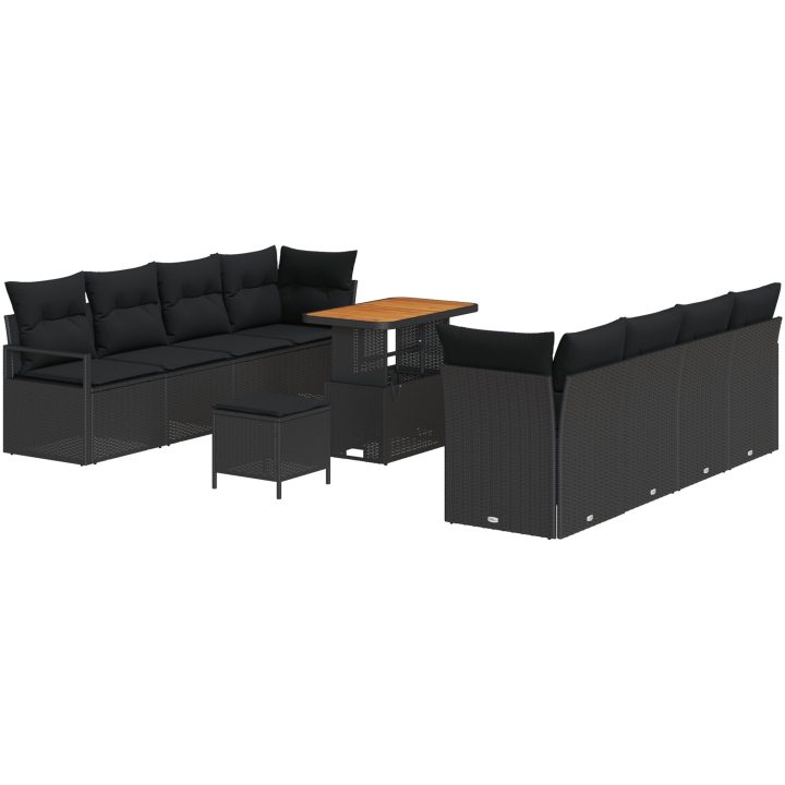 11 Delars Trädgårdsoffaset med Kuddar Svart Poly Rattan Akacia vidaXL Stor – bild 2