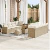 11-delars trädgårdsoffemöbel med kuddar beige poly rattan akacia vidaXL Medium – miniatyr 1
