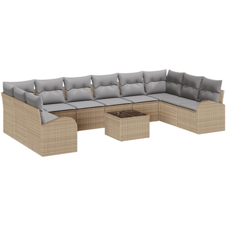 11-delars trädgårdsoffgrupp med kuddar i svart poly rattan vidaXL 344 x 179 x 85 cm – bild 2