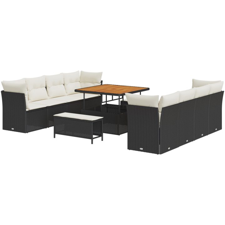 11-delars Trädgårdsoffor med Kuddar Svart Poly Rattan Akacia vidaXL Medium – bild 2