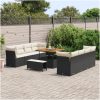 11-delars Trädgårdsoffor med Kuddar Svart Poly Rattan Akacia vidaXL Medium – miniatyr 3