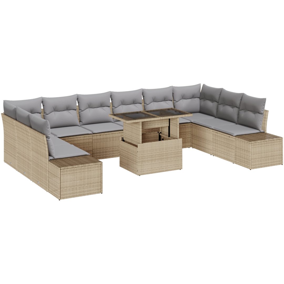 11-delars trädgårdsoffset med beige kuddar i poly rattan vidaXL 100 x 55 x 73 cm – bild 2