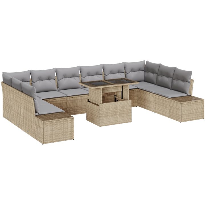 11-delars trädgårdsoffset med beige kuddar i poly rattan vidaXL 100 x 55 x 73 cm – bild 2