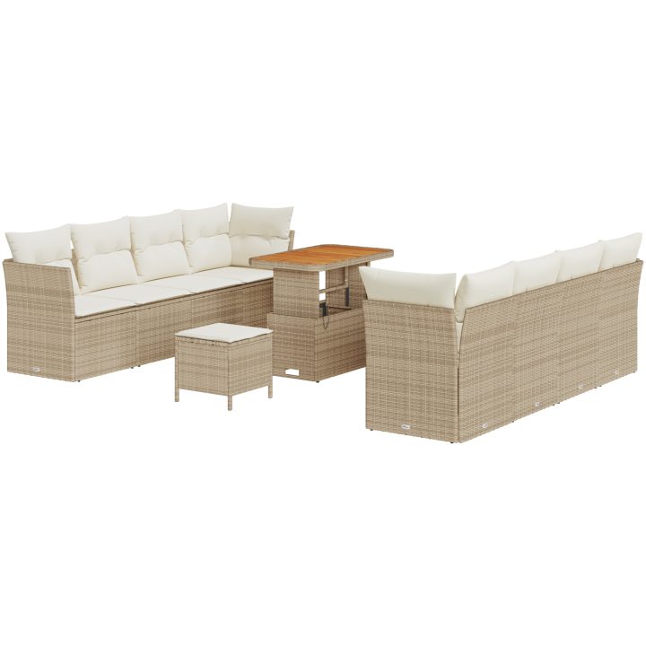 11-delars Trädgårdsoffset med Kuddar Beige Poly Rattan Akacia vidaXL Medium – bild 2