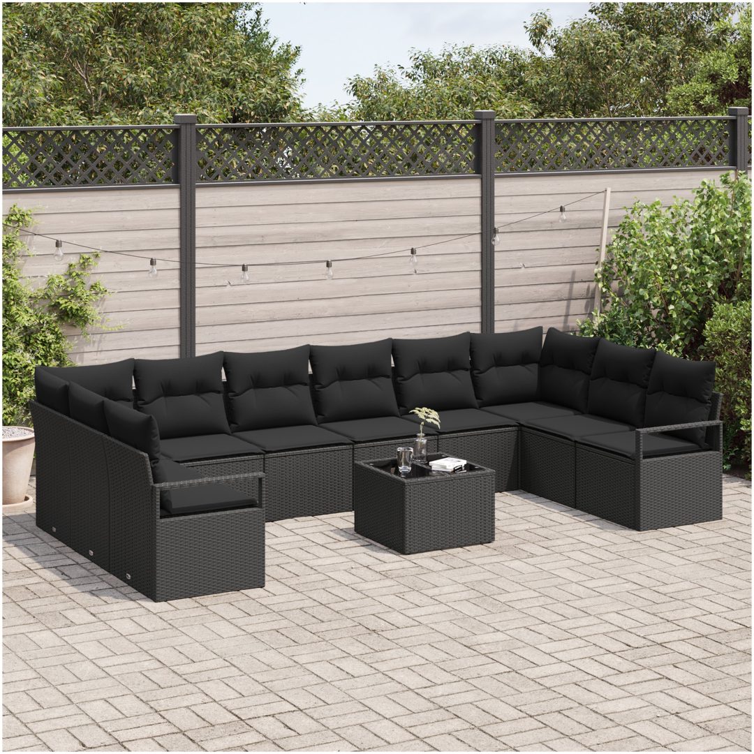 11-delars Trädgårdsoffset med Kuddar Beige Poly Rattan vidaXL Stor – bild 3