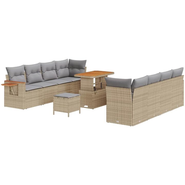 11-delars Trädgårdsoffset med Kuddar Beige Poly Rottning Akacia vidaXL Medium – bild 2