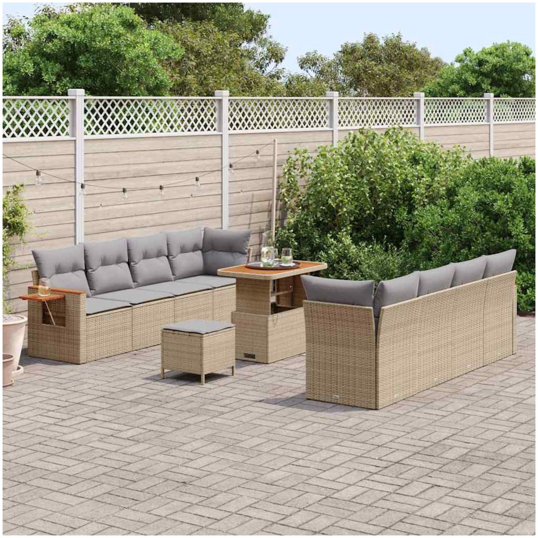 11-delars Trädgårdsoffset med Kuddar Beige Poly Rottning Akacia vidaXL Medium – bild 3