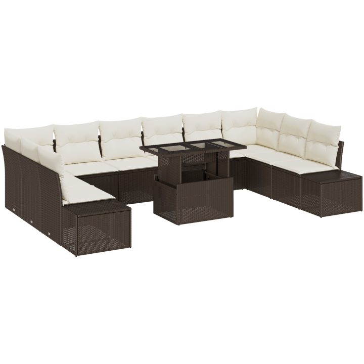 11-delars trädgårdsoffset med kuddar i brun poly rattan vidaXL 100 x 55 x 73 cm – bild 2